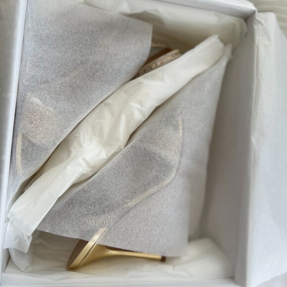 Dior Dway Heeled Sandal Gold-Tone Cotton Embroidered with Metallic Thread - Picture 6 of 15